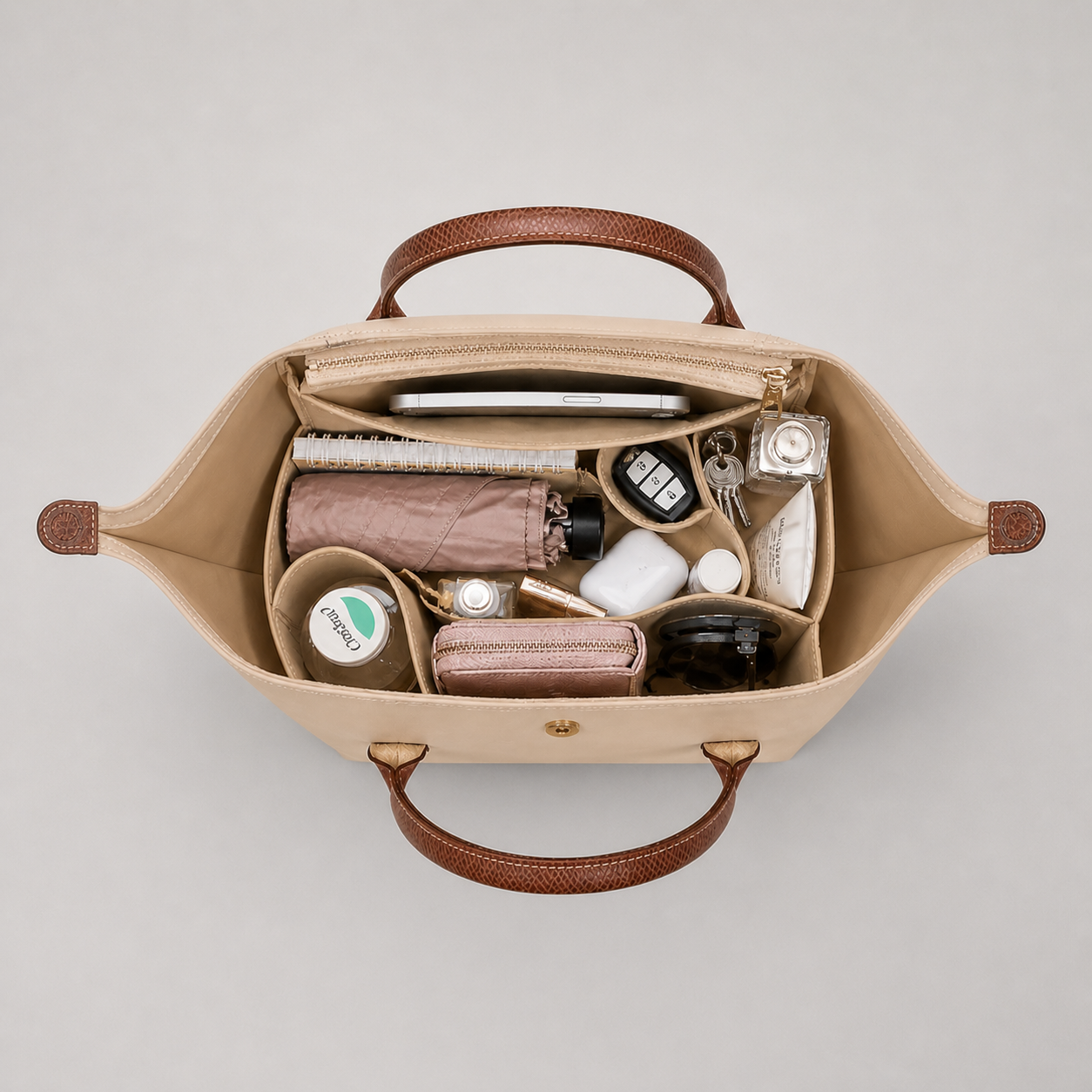 Organisateur en feutre pour sac Le Pliage Longchamp - vue du dessus - Farnelle